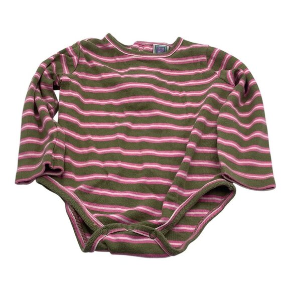 Little Me Bodysuit Baby Girl Size 18M Green & Pink Striped Long Sleeve Crew Neck - Picture 8 of 9
